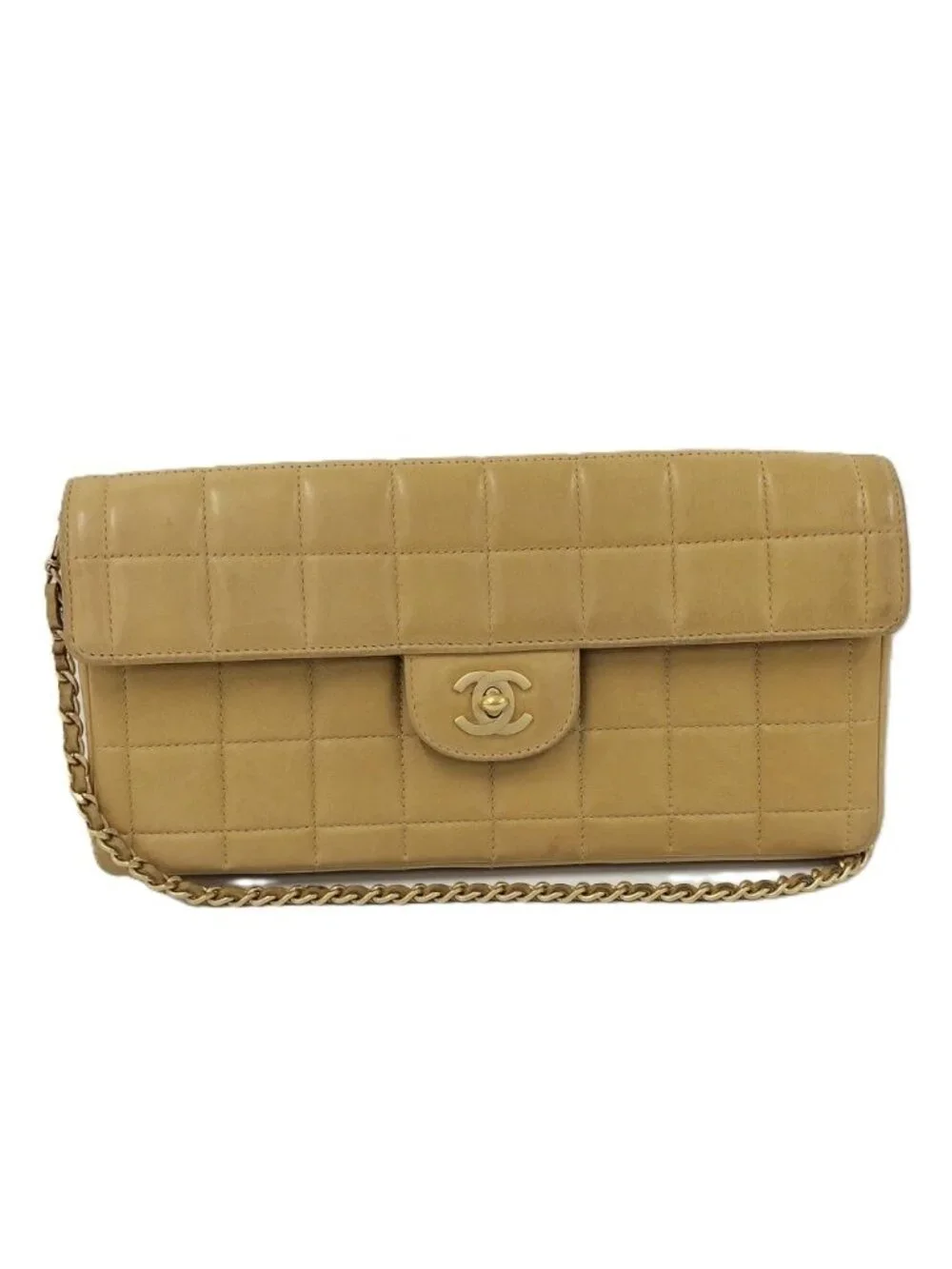 Chanel Chain Shoulder Bag Choedge Coat Turnlock Lambskin Leather Beige